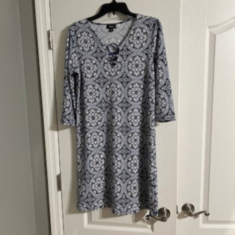Tacera Women's Dress Blue And White Mid Sleeve Medium